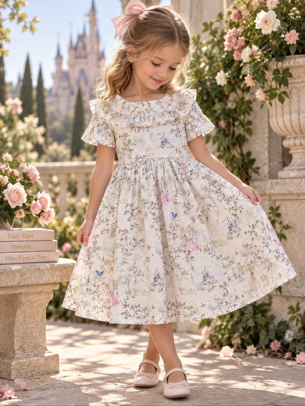 Janie and Jack x Disney Girls Princess Aurora Ruffle Floral Dress Size 4